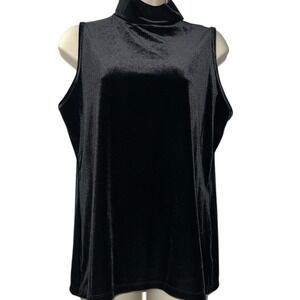 Charter Club Women's Velvet Mock Neck Sleeveless Top Elegant Blouse Black Size M